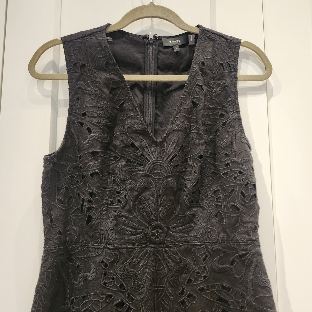 Theory Black Eyelet Midi Dress - Picture 5 of 8